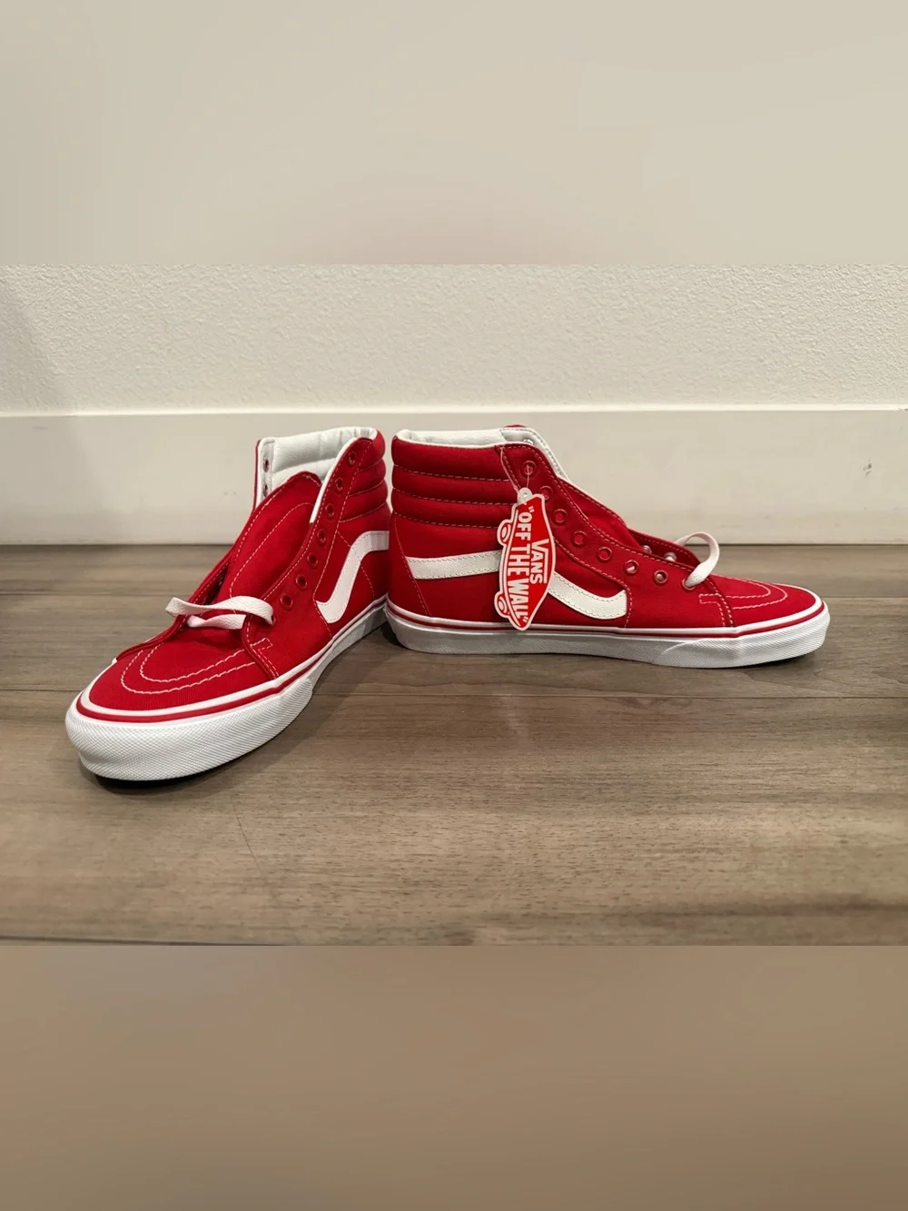 Vans Red and White High Top Sneakers